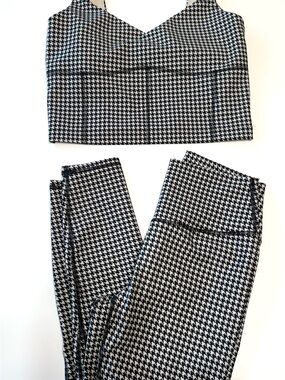 YPB SculptLUX Houndstooth Sports Bra-Pant set Black & White